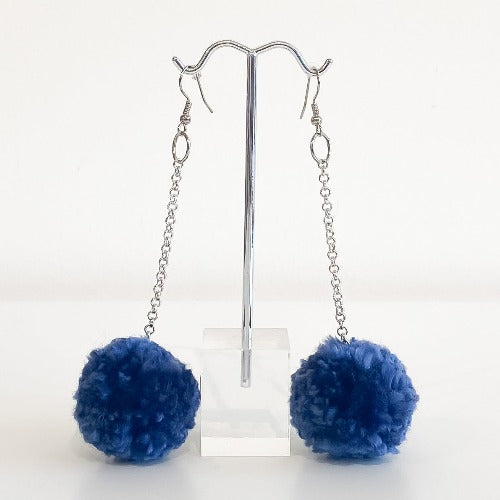 Blue pom 2024 pom earrings