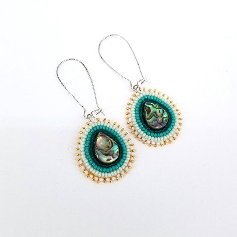 Beaded Flat Stitch Teardrop Earrings with Abalone – Arts and