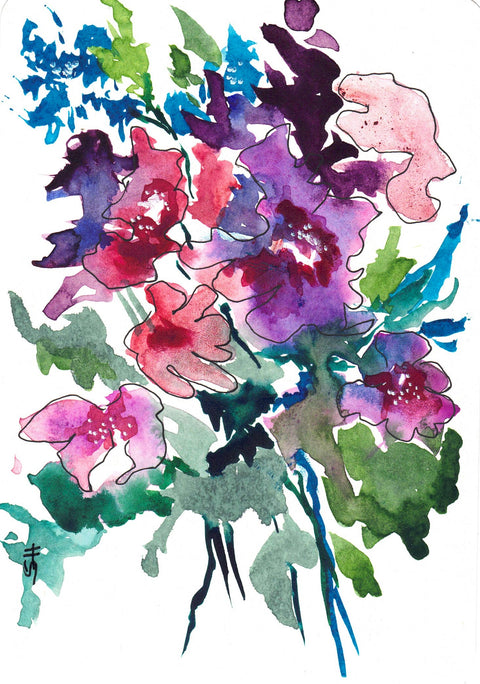 'Floral Series' Original Watercolours Purple Bouquet - Arts and Heritage St. Albert