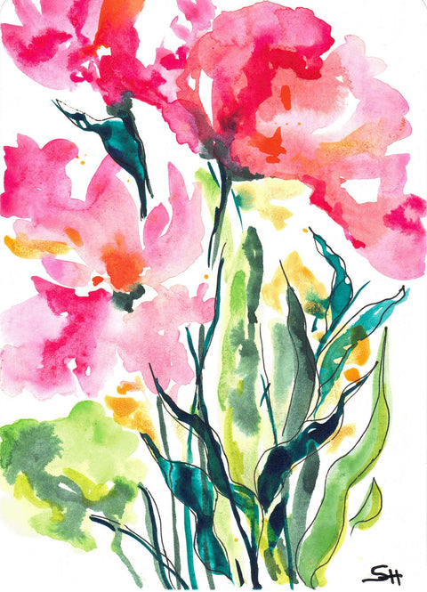 'Floral Series' Original Watercolours Pink Florals - Arts and Heritage St. Albert