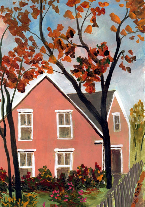 'House Series' Original Painted Art Card Peach House - Arts and Heritage St. Albert