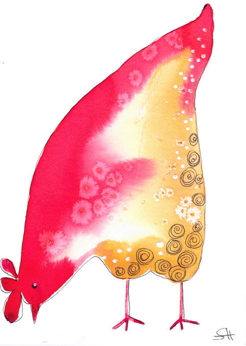 'Bird Series' Original Art Cards Red & Yellow Chicken - Arts and Heritage St. Albert