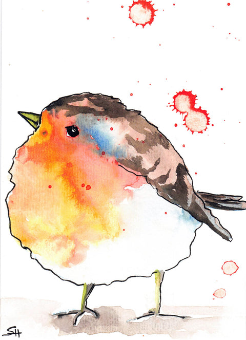 'Bird Series' Original Art Cards Fluffy Robin - Arts and Heritage St. Albert