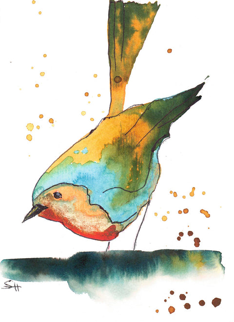 'Bird Series' Original Art Cards Blue, Yellow & Green Bird - Arts and Heritage St. Albert