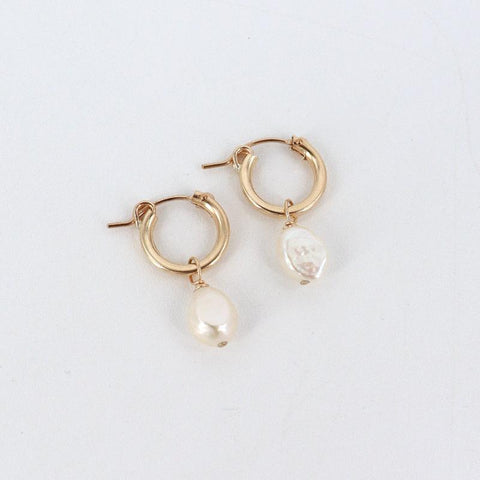 'Baroque Pearl Gold Hoop' Earrings