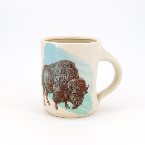 New Fauna Mugs Bison with Blue & Green - Arts and Heritage St. Albert