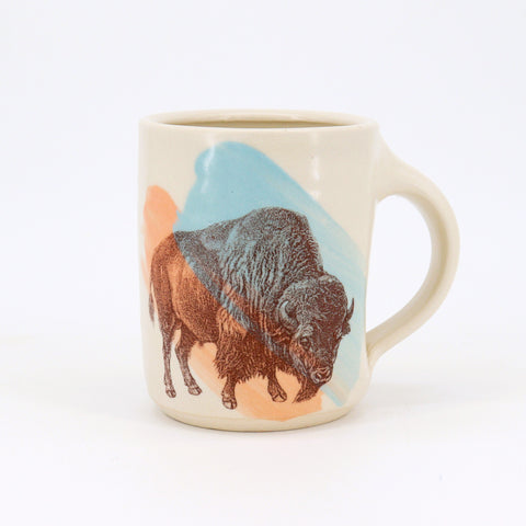 New Fauna Mugs Bison with Coral & Blue - Arts and Heritage St. Albert