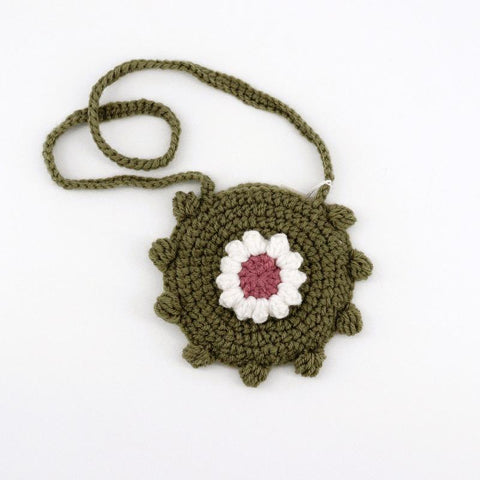 Crocheted Mini Round Kids Purse Green - Arts and Heritage St. Albert