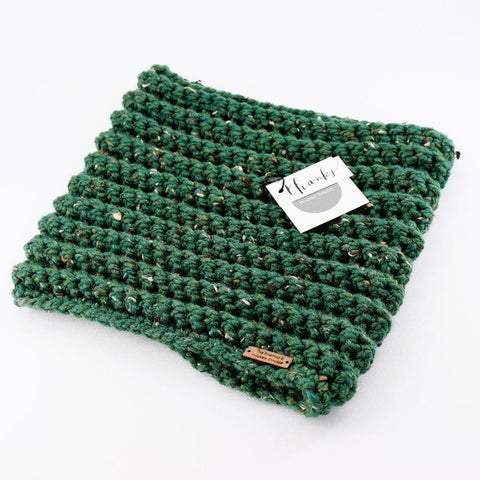 Hand Crochet Short Infinity Scarf Speckled Green - Arts and Heritage St. Albert