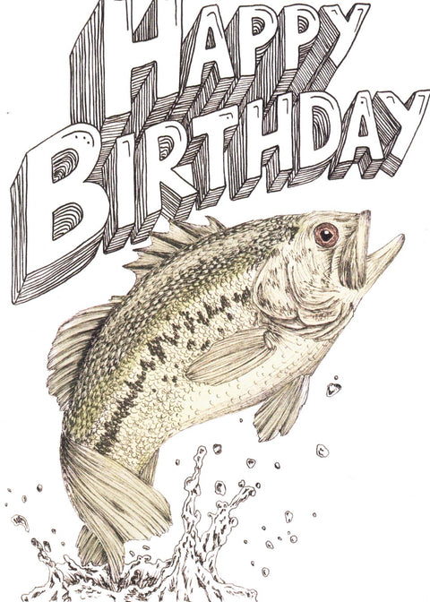 'Birthday' Art Cards by Snake Bite Creations 'Happy Birthday' Bass Fish Card - Arts and Heritage St. Albert