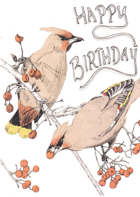 'Birthday' Art Cards by Snake Bite Creations 'Happy Birthday' Bohemian Waxwing Card - Arts and Heritage St. Albert