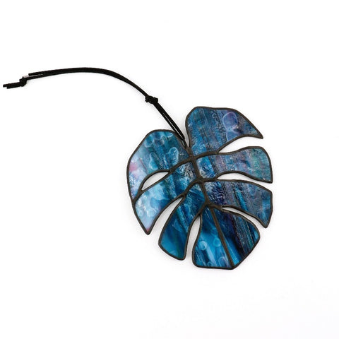 Stained Glass Monstera Leaves Blue - Arts and Heritage St. Albert