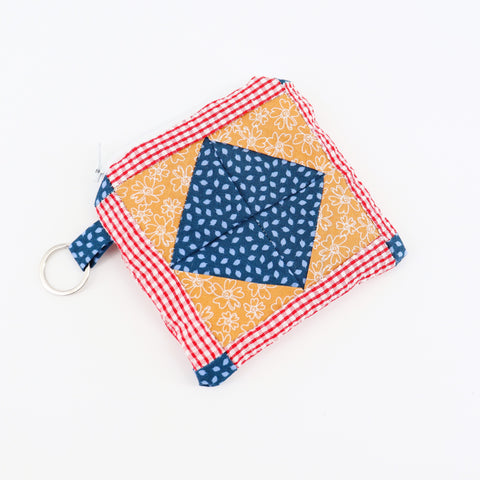 Handsewn Keychain Pouch Quilted Dark Blue Diamond (large) - Arts and Heritage St. Albert
