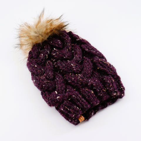 Hand Knit Cable Knit Adult Toque Speckled Purple - Arts and Heritage St. Albert