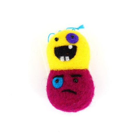 Felted Monster Ornaments 2 Faced Yellow & Magenta - Arts and Heritage St. Albert