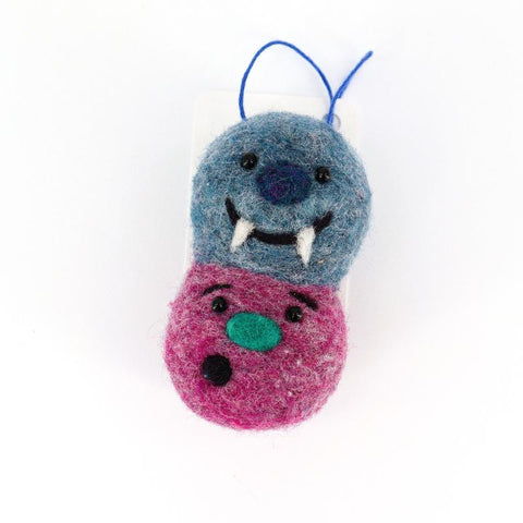 Felted Monster Ornaments Two Face Grey & Violet - Arts and Heritage St. Albert