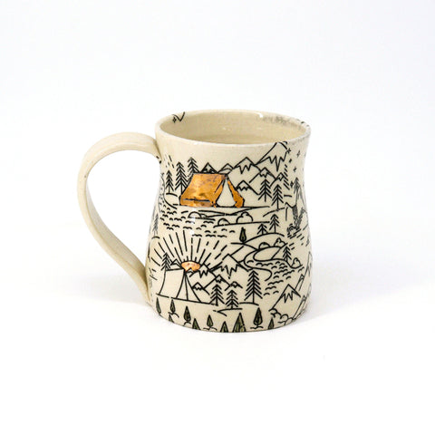 Camping Handmade Mug with 22K Gold Accents - Arts and Heritage St. Albert