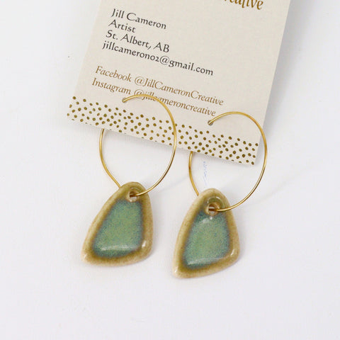 Blue & Green Porcelain Charm Hoop Earrings Style 6 - 1 Inch Gold Hoop - Arts and Heritage St. Albert