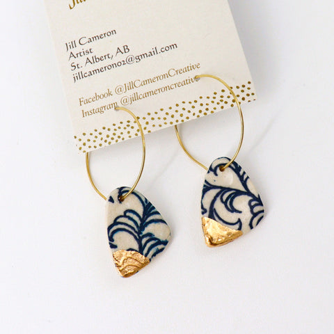 Porcelain Charm Hoop Earrings with 22K Gold Accents Style 1 - Arts and Heritage St. Albert