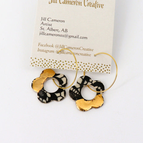 Porcelain Charm Hoop Earrings with 22K Gold Accents Style 2 - Arts and Heritage St. Albert