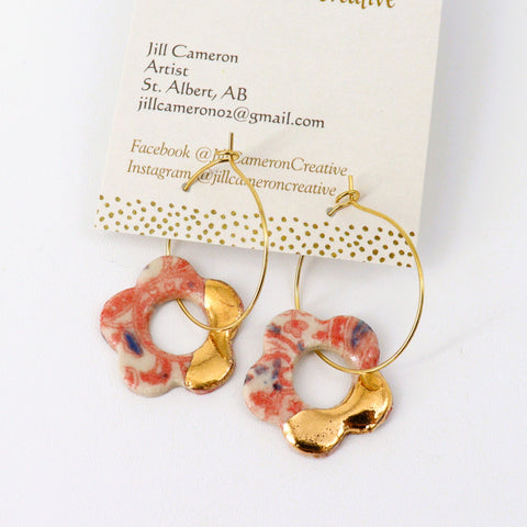 Porcelain Charm Hoop Earrings with 22K Gold Accents Style 3 - Arts and Heritage St. Albert