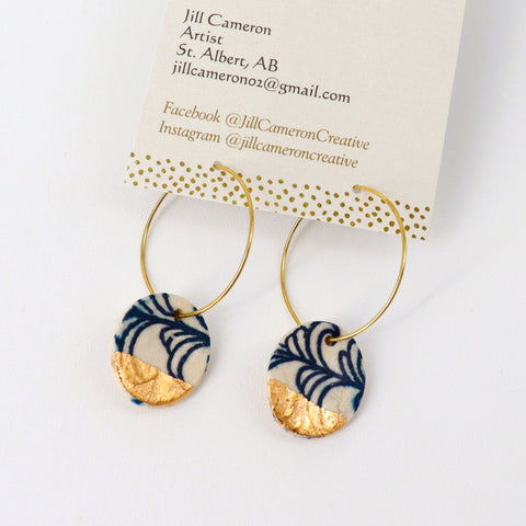 Porcelain Charm Hoop Earrings with 22K Gold Accents Style 5 - Arts and Heritage St. Albert