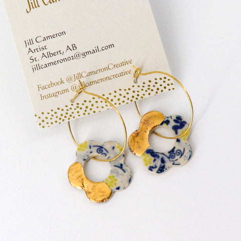 Porcelain Charm Hoop Earrings with 22K Gold Accents Style 6 - Arts and Heritage St. Albert