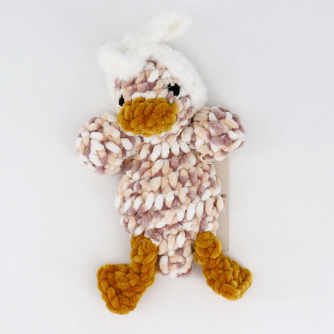 Crocheted Duck 'Snuggler' Mauve & Peach with Headband - Arts and Heritage St. Albert