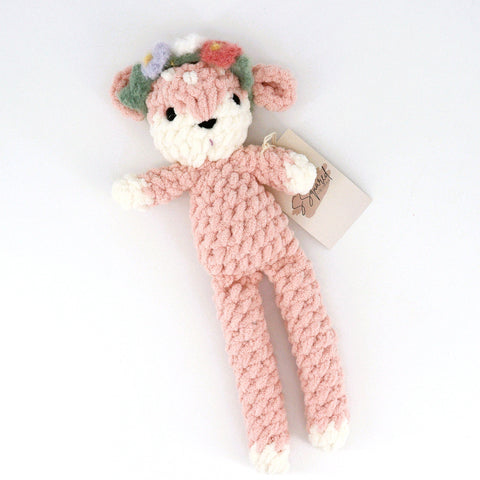 Crocheted Fawn Plushie Pink with Flower Crown - Arts and Heritage St. Albert