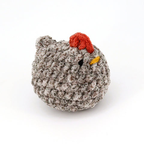 Crocheted Chicken Plushie Speckled Grey with Brown - Arts and Heritage St. Albert