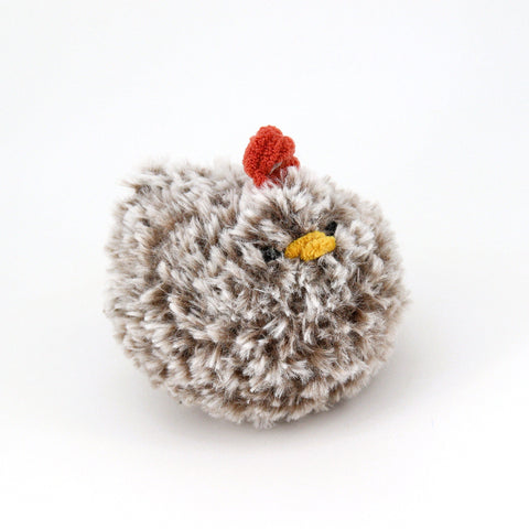 Crocheted Fuzzy Chicken Plushie Brown - Arts and Heritage St. Albert