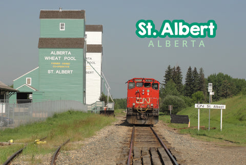 Postcards St.Albert Grain Elevators with Train - Arts and Heritage St. Albert
