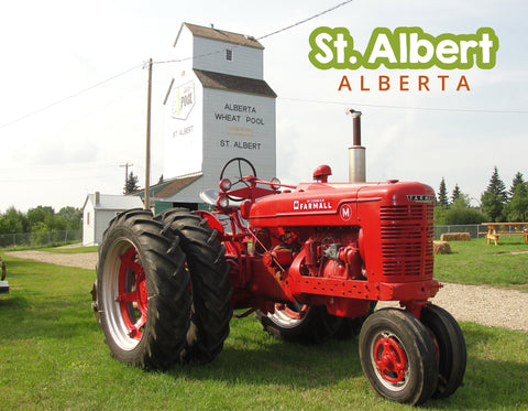 Postcards St. Albert grain elevators with tractor - Arts and Heritage St. Albert