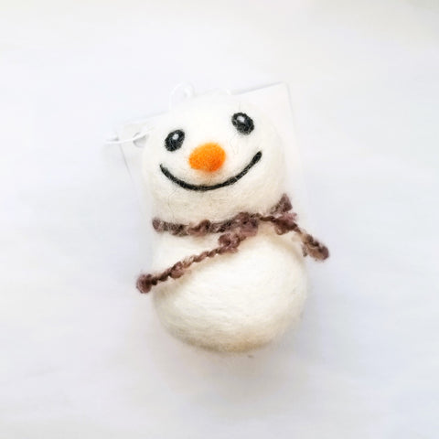 Felted Snowmen Ornaments Brown Scarf - Arts and Heritage St. Albert