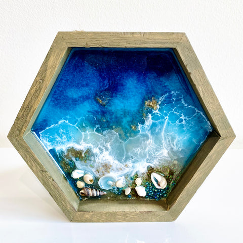 Framed Ocean Art 5" Hexagon (2) - Arts and Heritage St. Albert