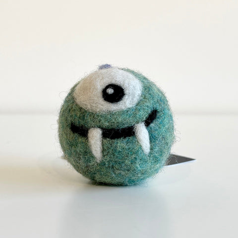 Felted Monster Head Ornaments Green Monster with One Eye - Arts and Heritage St. Albert